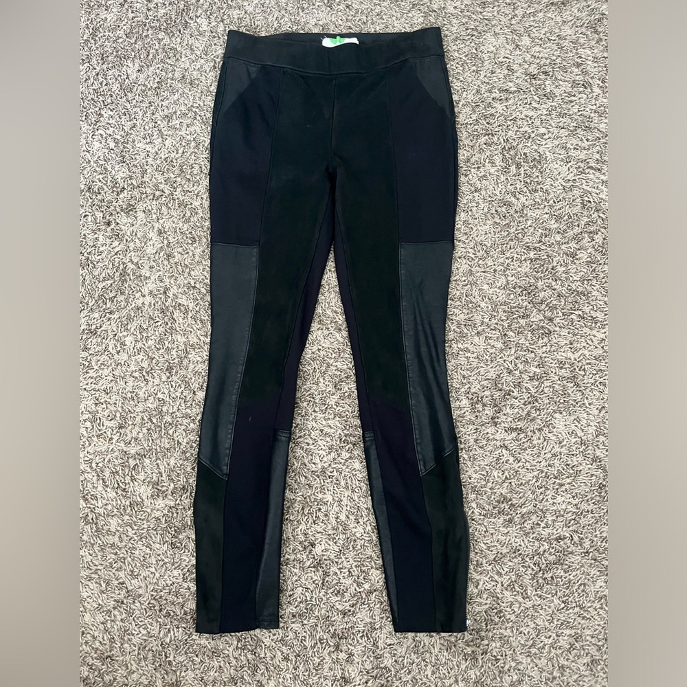Anthropologie Women's 27 Black Faux Leather Pull On Legging Pants Ankle Zip